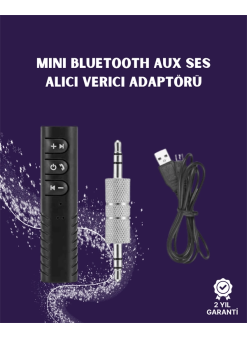 Bluetooth Aux Adaptör | 3.5mm Ses Girişi İçin Kablosuz Dönüştürücü, 10m Menzil