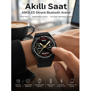 Bluetooth Bağlantılı Akıllı Saat Tüm Telefonlara Uyumlu Değiştirilebilir Kordon