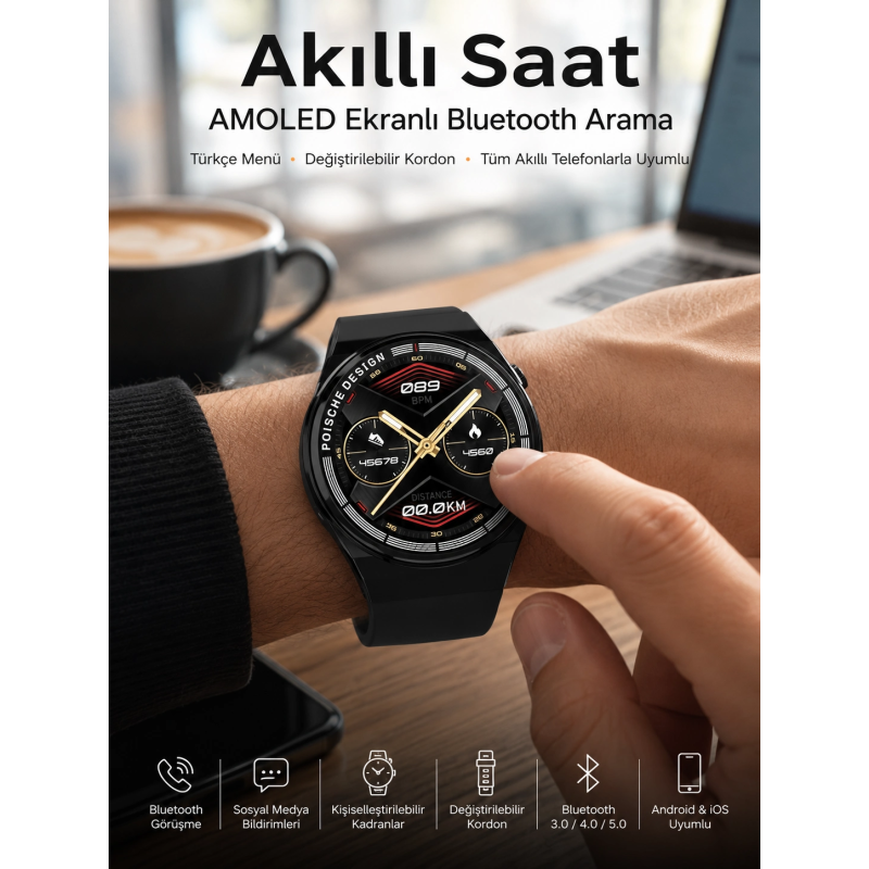 Bluetooth Bağlantılı Akıllı Saat Tüm Telefonlara Uyumlu Değiştirilebilir Kordon Bluetooth Bağlantılı Akıllı Saat Tüm Telefonlara Uyumlu Değiştirilebilir Kordon