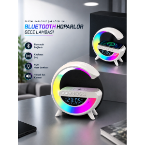 Bluetooth Hoparlör 15w Kablosuz Hızlı Şarj Led Gece Lambası