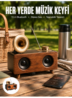 Bluetooth Hoparlör Ahşap Klasik Retro Gramofon Bluetooth Müzik Kutusu