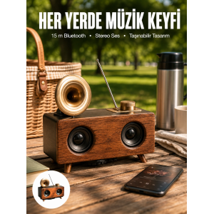 Bluetooth Hoparlör Ahşap Klasik Retro Gramofon Bluetooth Müzik Kutusu