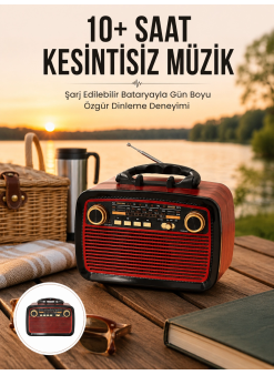 Bluetooth Hoparlör Ahşap Renk Vintage Işıklı Nostaljik Radyo Fm Ahşap Görünümlü Yeni Nesil