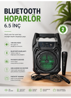 Bluetooth Hoparlör Mikrofonlu Taşınabilir Ses Sistemi Fm Radyo, Usb, Sd Kart Ve Tws Özellikli