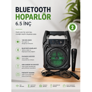 Bluetooth Hoparlör Mikrofonlu Taşınabilir Ses Sistemi Fm Radyo, Usb, Sd Kart Ve Tws Özellikli