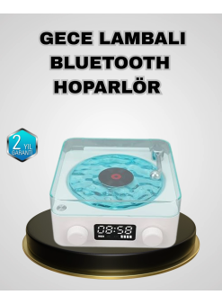 Bluetooth Hoparlörlü Gece Lambası Dijital Saat Ekranlı Su Dalgası Efektli Dekoratif
