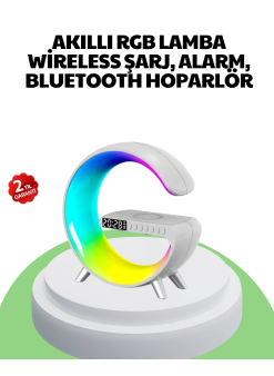 Bluetooth Hoparlörlü Rgb Atmosfer Lambası Kablosuz Şarj Ve Saat Özellikli