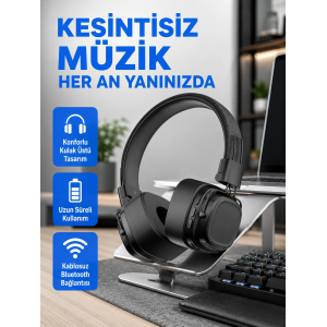 Bluetooth Kablosuz Kulak Üstü Kulaklık Katlanabilir Konforlu Ve Şık Tasarımlı
