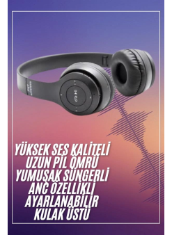 Bluetooth Kablosuz Kulaklık Siyah Wireless 5.0 Kulak Üstü Uzun Pil Ömrü