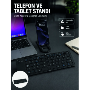 Bluetooth Katlanabilir Klavye Usb-c Şarjlı 3 Cihaz Bağlantılı Taşınabilir Klavye