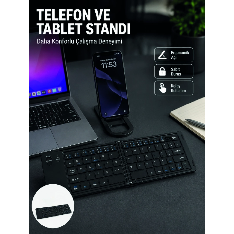 Bluetooth Katlanabilir Klavye Usb-c Şarjlı 3 Cihaz Bağlantılı Taşınabilir Klavye Bluetooth Katlanabilir Klavye Usb-c Şarjlı 3 Cihaz Bağlantılı Taşınabilir Klavye