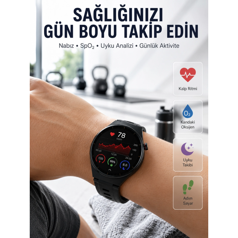 Bluetooth Konuşma Özellikli Akıllı Saat Amoled Ekran, Sağlık Takibi Ve 3 Farklı Kordon Bluetooth Konuşma Özellikli Akıllı Saat Amoled Ekran, Sağlık Takibi Ve 3 Farklı Kordon