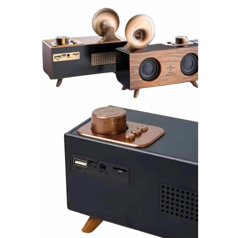 Bluetooth Nostalji Speaker Radyo Gramofon Ahşap Renk Vintage