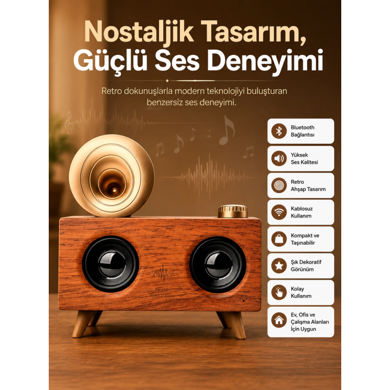 Bluetooth Nostalji Speaker Radyo Gramofon Ahşap Renk Vintage Bluetooth Nostalji Speaker Radyo Gramofon Ahşap Renk Vintage