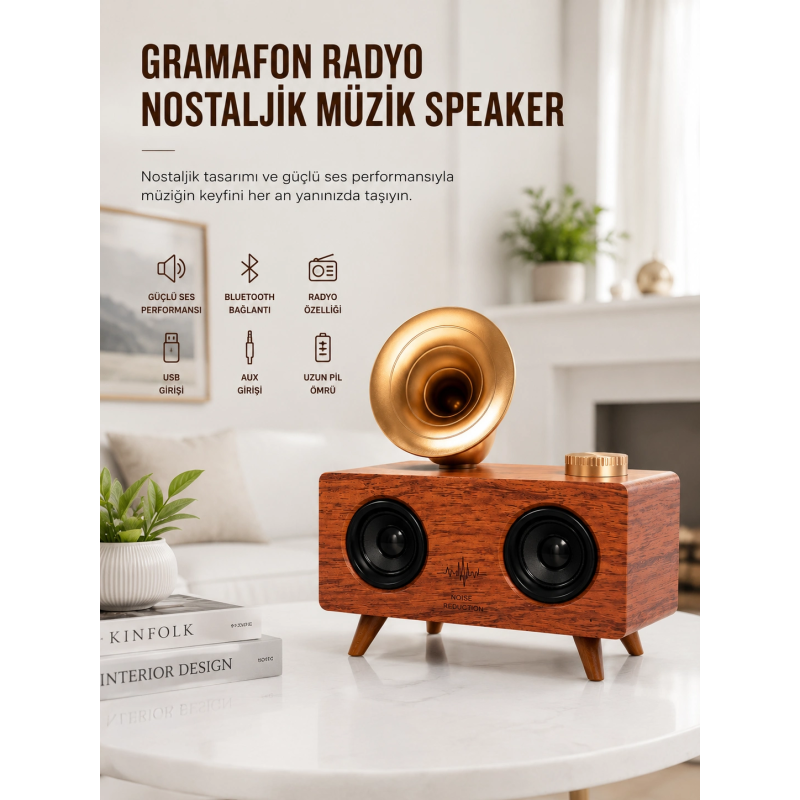 Bluetooth Nostalji Speaker Radyo Gramofon Ahşap Renk Vintage Yeni Nesil Bluetooth Nostalji Speaker Radyo Gramofon Ahşap Renk Vintage Yeni Nesil