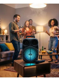 Bluetooth Taşınabilir Karaoke Hoparlör 6.5 İnç Mikrofonlu Rgb Işıklı Usb Tf Kart Destekli
