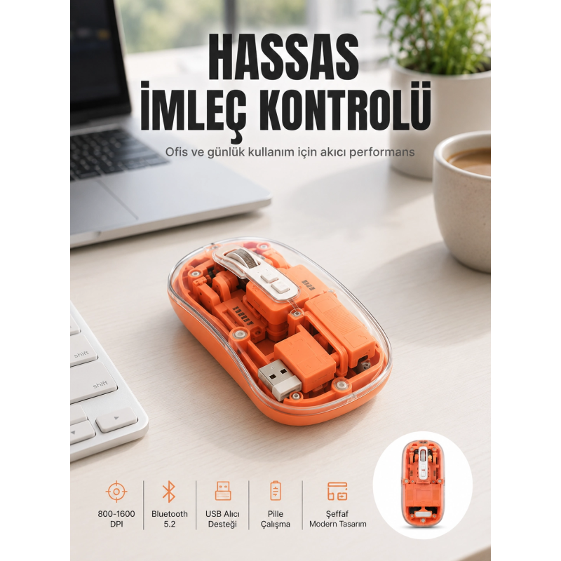 Bluetooth Ve Usb Destekli Kablosuz Şeffaf Mouse Sessiz Kullanım Yeni Nesil Bluetooth Ve Usb Destekli Kablosuz Şeffaf Mouse Sessiz Kullanım Yeni Nesil