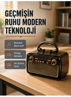 Bluetooth’lu Led Işıklı Nostaljik Müzik Kutusu – Ahşap Dokulu, Vintage Tasarım Ve Yüksek Ses Kalitesi