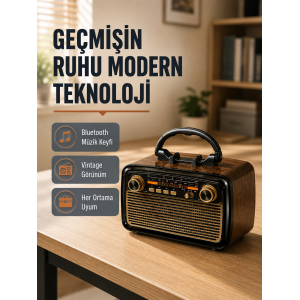 Bluetooth’lu Led Işıklı Nostaljik Müzik Kutusu – Ahşap Dokulu, Vintage Tasarım Ve Yüksek Ses Kalitesi
