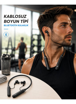 Boyun Tipi Kablosuz Bluetooth Kulaklık Uzun Pil Ömrü Mikrofonlu
