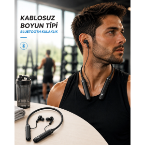 Boyun Tipi Kablosuz Bluetooth Kulaklık Uzun Pil Ömrü Mikrofonlu
