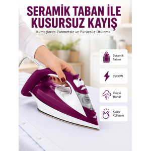 Buharlı Kablolu Ütü 2200 Watt Kireçlenme Önleyici Şok Buharlı Yeni Nesil