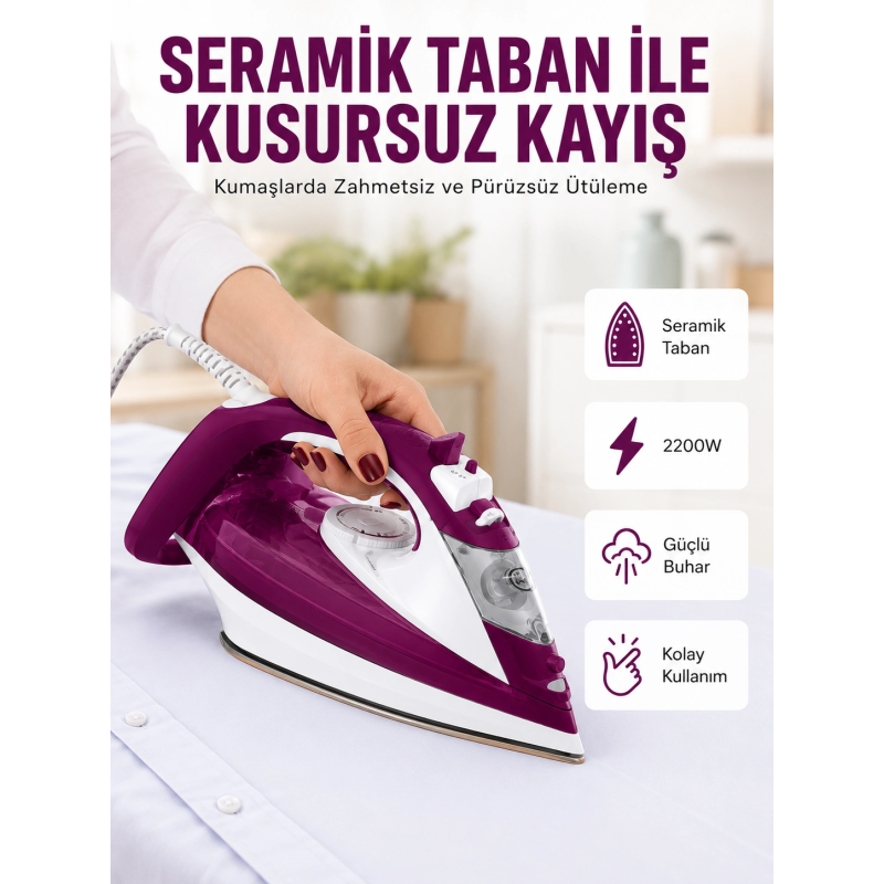 Buharlı Kablolu Ütü 2200 Watt Kireçlenme Önleyici Şok Buharlı Yeni Nesil Buharlı Kablolu Ütü 2200 Watt Kireçlenme Önleyici Şok Buharlı Yeni Nesil