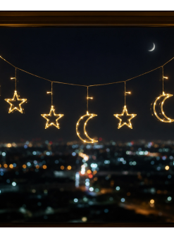 Büyük Ay Yıldız Led Ramazan Süsü Sıcak Beyaz Dekoratif Işık