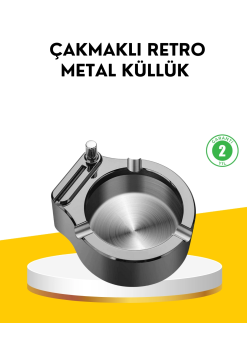 Çakmaklı Küllük Paslanmaz Metal Yuvarlak Tasarım