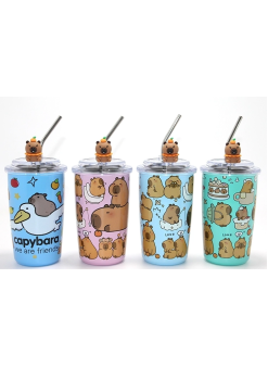 Capybara Figürlü Isı Muhafazalı Metal Pipetli Paslanmaz Çelik Kupa Alk4429