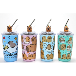 Capybara Figürlü Isı Muhafazalı Metal Pipetli Paslanmaz Çelik Kupa Alk4429