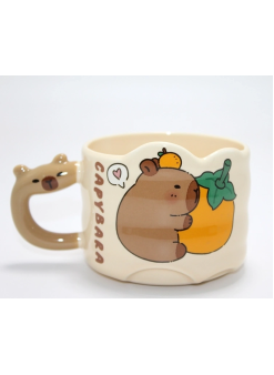 Capybara Figürlü Yayvan Formlu Porselen Kupa Bardak Alk5044