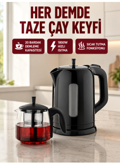 Çaycı Cam Demlikli 1800w Güçlü Ve Sıcak Tutmalı Elektrikli Çay Makinesi