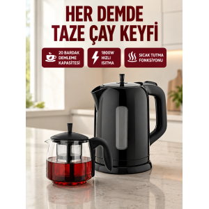 Çaycı Cam Demlikli 1800w Güçlü Ve Sıcak Tutmalı Elektrikli Çay Makinesi