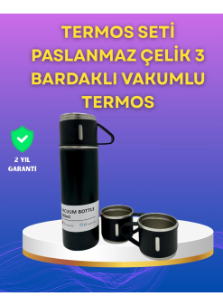 Çelik Termos Bardak Seti | 500 Ml Kapasite, Kaymaz Taban, Hediye Kutulu
