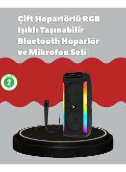 Çift 4 İnç Hoparlörlü Rgb Işıklı Bluetooth Ses Sistemi