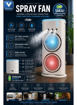Çift Başlıklı Sprey Fan Nemlendirici Ve Renkli Led Işıklı Beyaz
