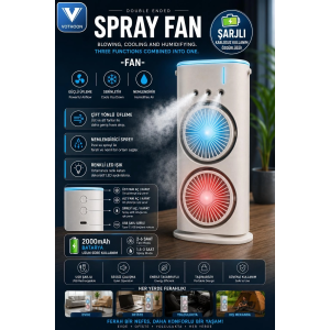 Çift Başlıklı Sprey Fan Nemlendirici Ve Renkli Led Işıklı Beyaz