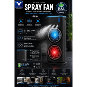 Çift Başlıklı Sprey Fan Nemlendirici Ve Renkli Led Işıklı Siyah