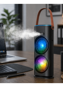 Çift Başlıklı Taşınabilir Fan Rgb Işıklı Sprey Nemlendiricili Masaüstü Serinletici Fan