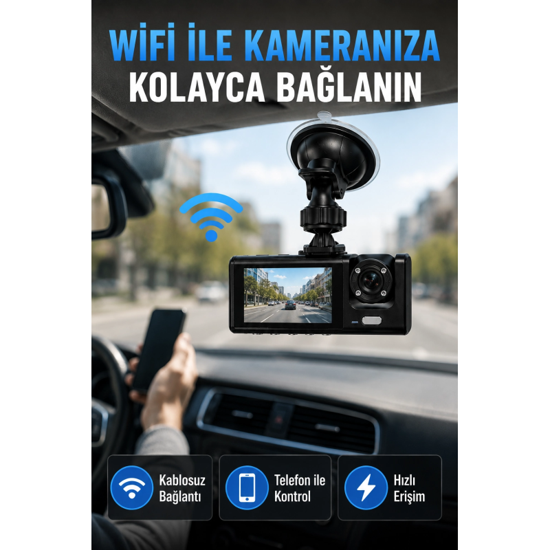 Çift Kameralı Wifi Araç Kamerası 170° Geniş Açı Full Hd Araç İçi Kayıt Sistemi Çift Kameralı Wifi Araç Kamerası 170° Geniş Açı Full Hd Araç İçi Kayıt Sistemi