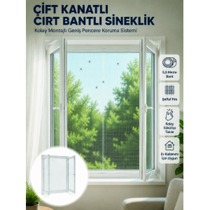 Çift Kanatlı Cırt Bantlı Pencere Sinekliği Kolay Montajlı Beyaz File