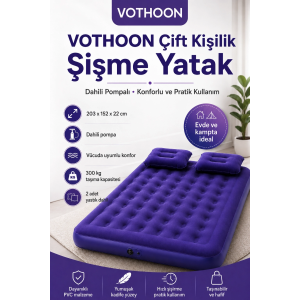 Çift Kişilik Şişme Yatak Dahili Pompalı 203x152x22 Cm 2 Yastıklı