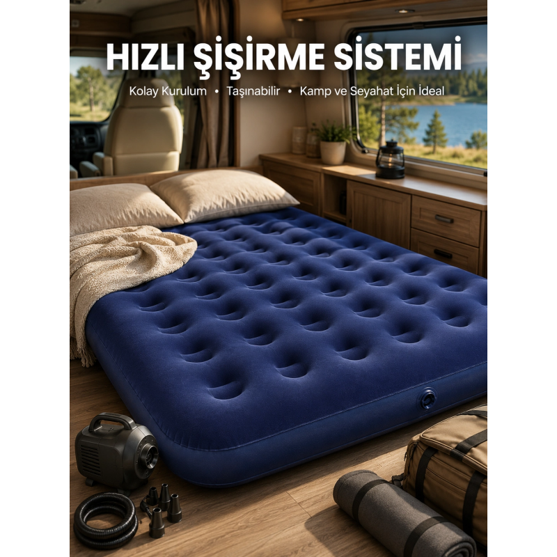 Çift Kişilik Şişme Yatak Dayanıklı Vinil Kamp Ve Misafir Kullanımına Uygun Çift Kişilik Şişme Yatak Dayanıklı Vinil Kamp Ve Misafir Kullanımına Uygun