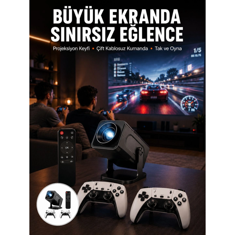 Çift Kollu Game Box Projeksiyon Cihazı Kumandalı Android Tv Dahili Hoparlör Yeni Nesil Çift Kollu Game Box Projeksiyon Cihazı Kumandalı Android Tv Dahili Hoparlör Yeni Nesil