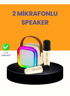 Çift Mikrofonlu Kompakt Karaoke Hoparlör – Uzun Pil Ömrü