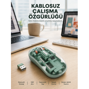 Çift Mod Bağlantılı Kablosuz Mouse Bluetooth Ve Usb Alıcılı Yeni Nesil