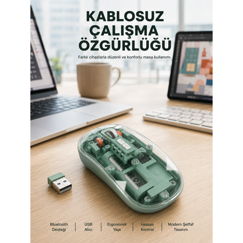 Çift Mod Bağlantılı Kablosuz Mouse Bluetooth Ve Usb Alıcılı Yeni Nesil Çift Mod Bağlantılı Kablosuz Mouse Bluetooth Ve Usb Alıcılı Yeni Nesil
