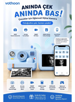 Çocuk Anında Baskılı Fotoğraf Makinesi 16mp Dijital Kamera 1080p Video Wifi Telefon Destekli