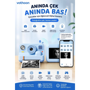 Çocuk Anında Baskılı Fotoğraf Makinesi 16mp Dijital Kamera 1080p Video Wifi Telefon Destekli